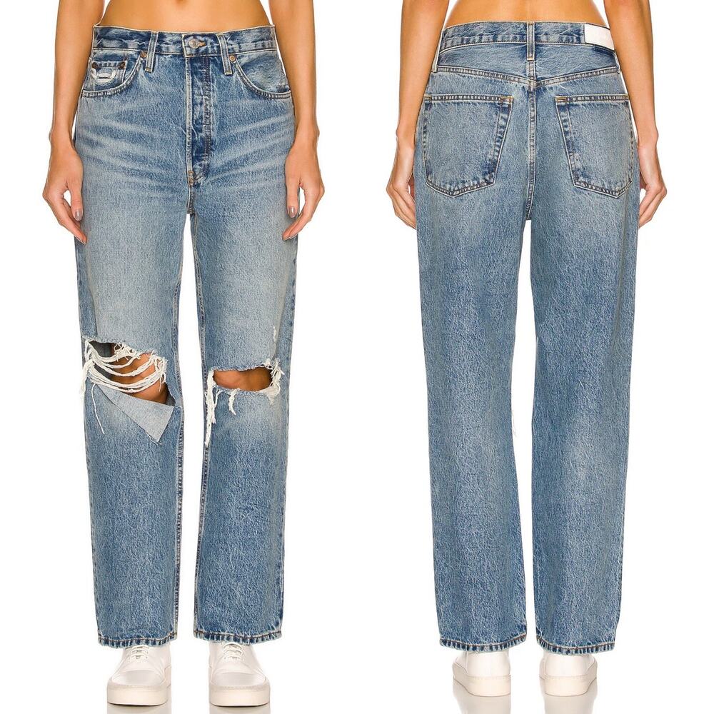 RE/DONE 90s Crop Low Slung Distressed Jeans Medium Raf Wash Women’s Size 26